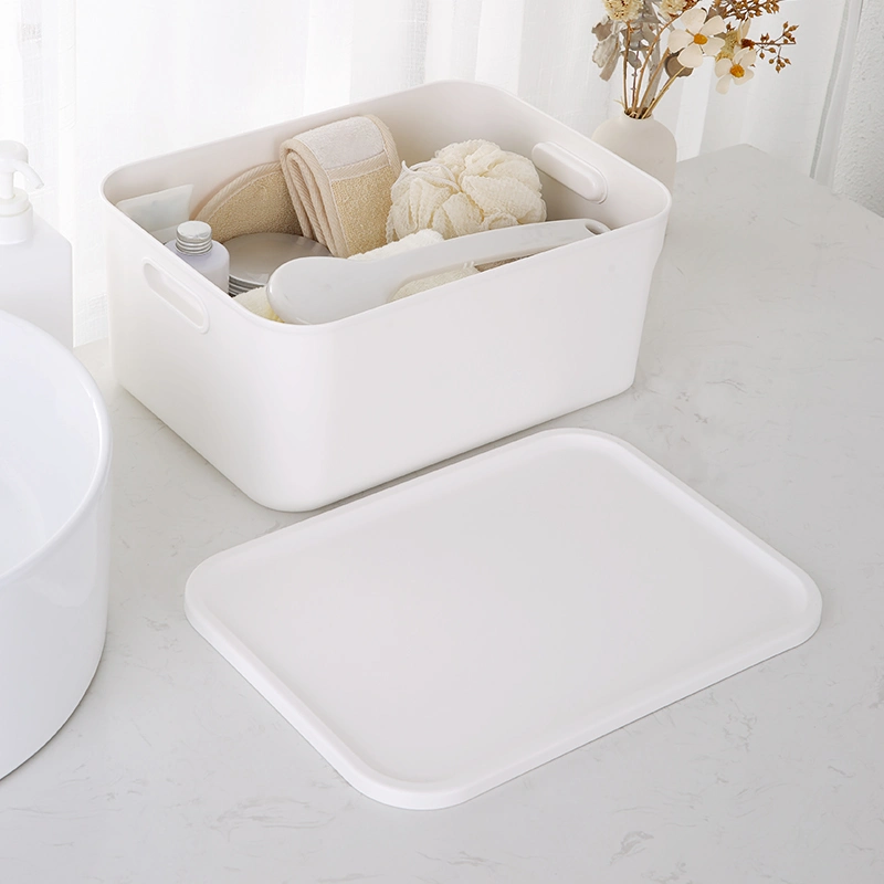 Household Plastic Storage Cotainer for Living Room Kitchen Utility Rooms White Stackable Plastic Storage Bin with Lids