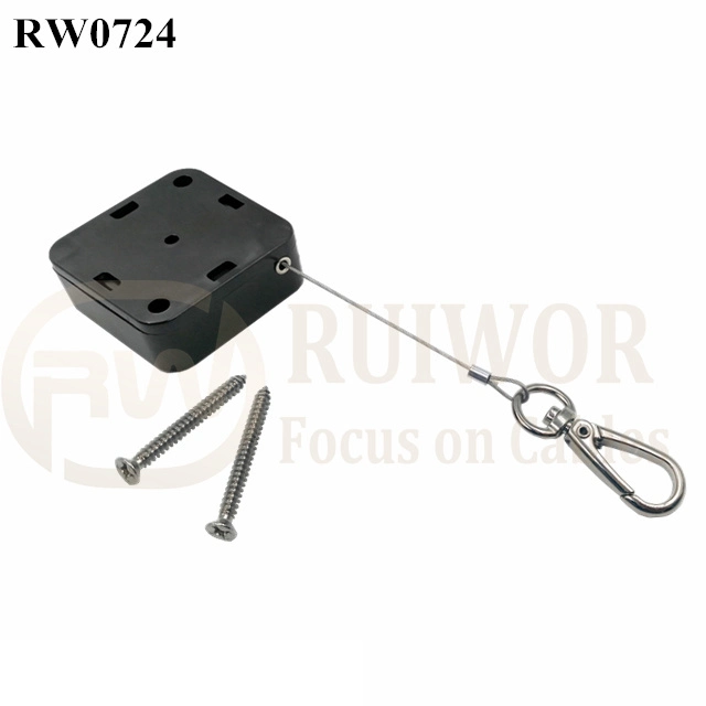 RW0724 Square Retractable Cable Plus Key Hook Wire Rope End as Tethered Mechanism