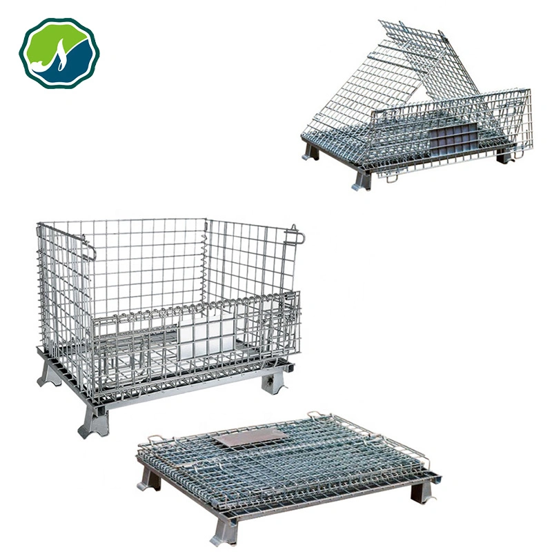 Customized Heavy Duty Galvanized Foldable Collapsible Metal Storage Wire Mesh Container