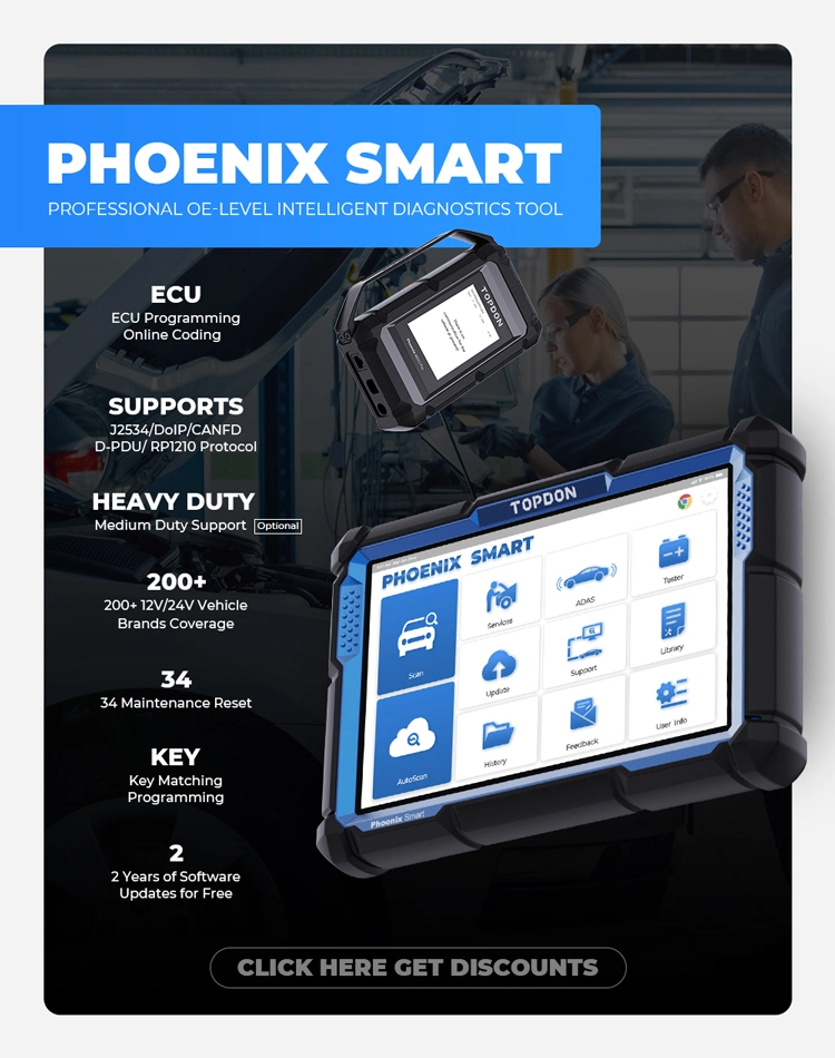 Topdon 20+Overseas stock Phoenix Smart 2 ans de mise à jour gratuite Professional Diagnostic du système complet du véhicule codage de l'ECU Smart 12V 24V OBD2 Outil de diagnostic de camion-scanner