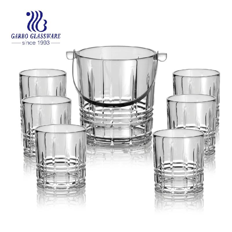 7PCS Glass Ice Bucket Set Barware with Glass Whisky Tumblers for Summer Whisky Accessories Glass Ice Bucket for Wine