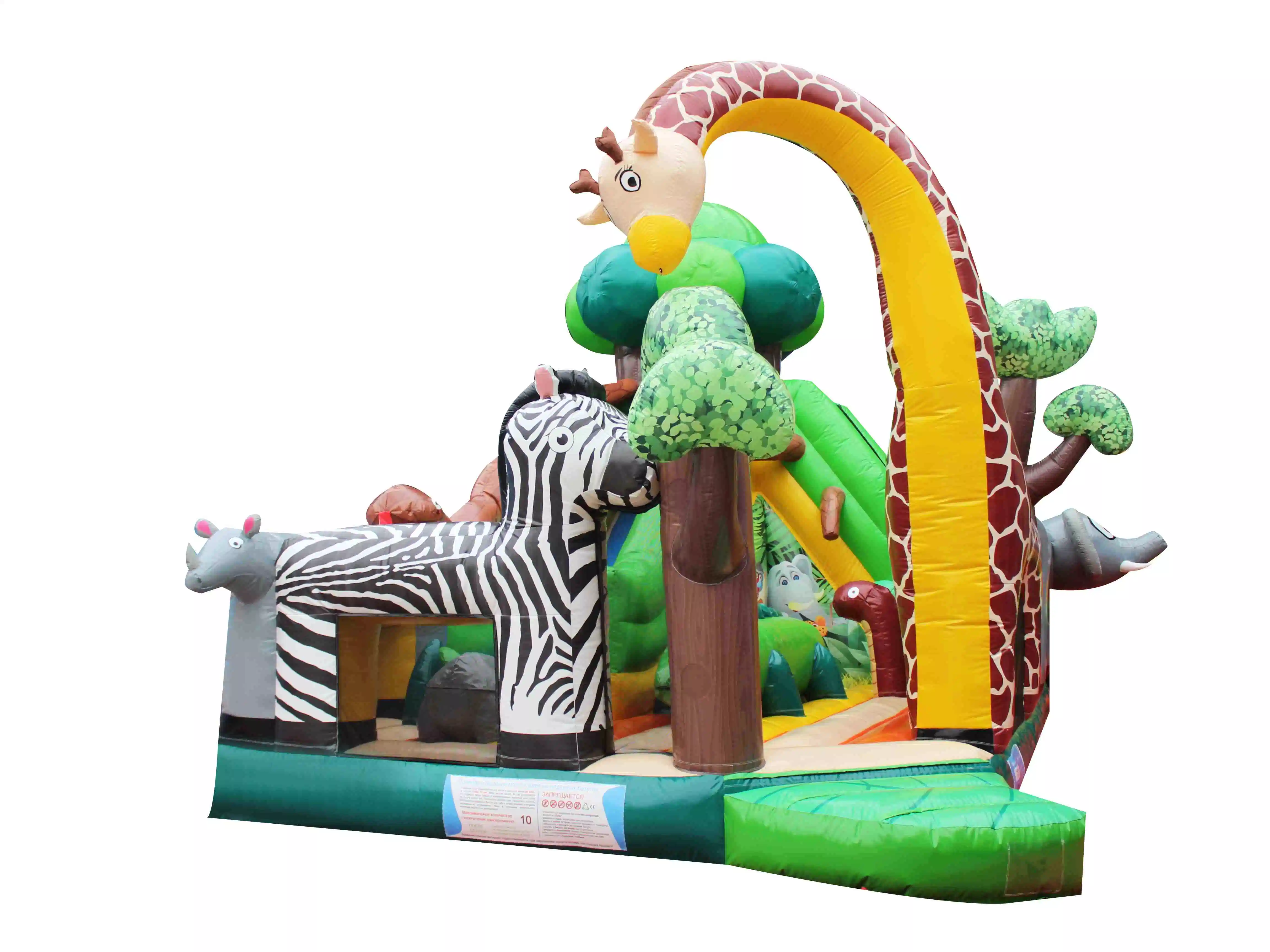 Commercial Bouncy Castle House Obstacle Slide Moonwalk Castle Tarpaulin African Safari Inflatable Playground