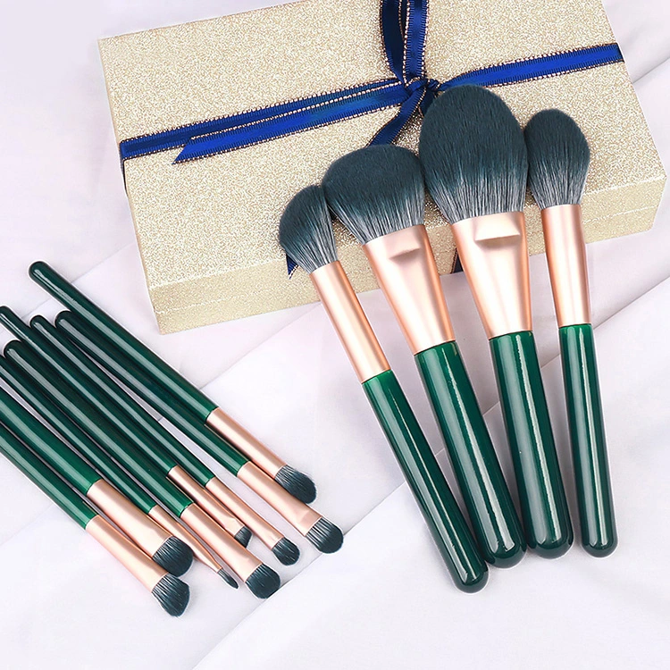 New Fashion Green Color 12PCS Makeup Brush Set High quality/High cost performance  Vegan Synthetic Hair Beauty Tools