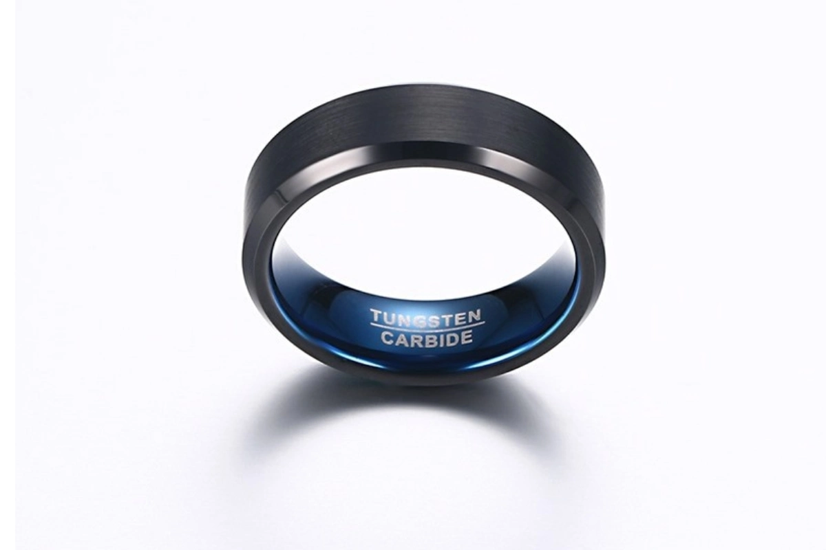 European and American Popular Jewelry Wholesale Men&prime; S Ring 6mm Inner Ring Blue-Plated Outer Ring Coated with Wolfram Steel Ring