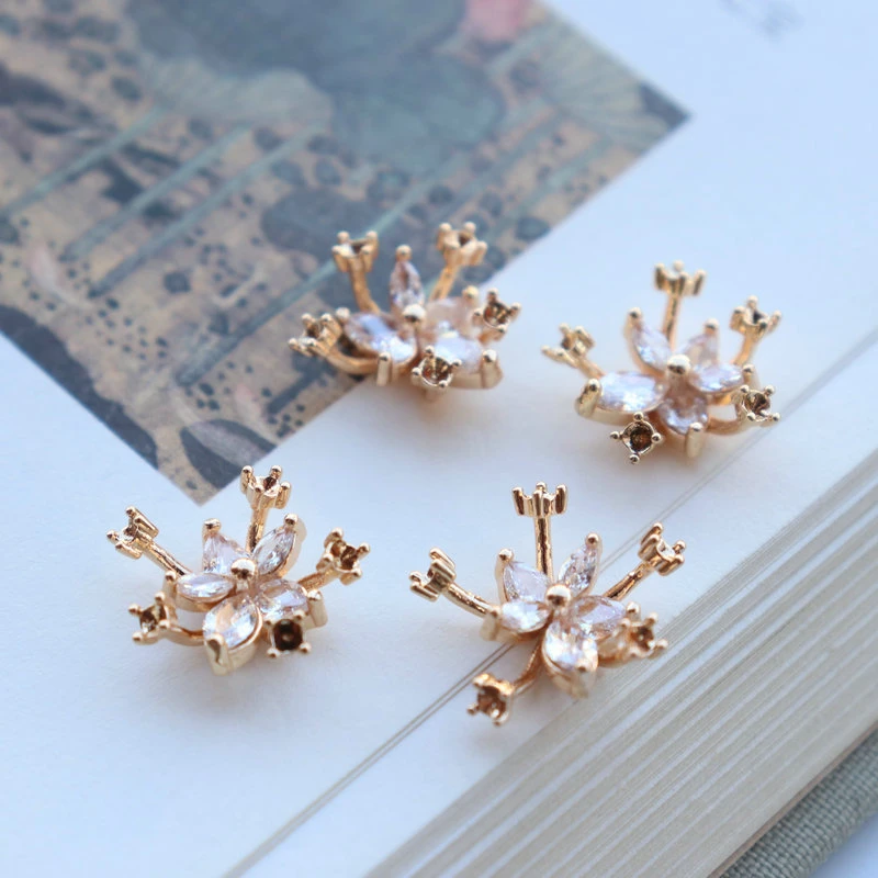 Butterfly Zircon Small Flower Heart Color-Preserving Gold Three-Dimensional Accessories