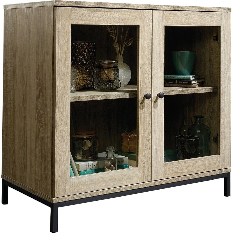 Modern Antique Furniture Oak 2 Door Accent Storage Cabinet Living Room Furniture with Glass Door