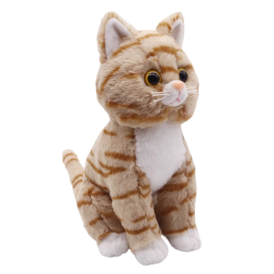 Promotion Tabby Cat Orange Stripes 24cm (H) Sitting Cat Soft Plush Toys for Kids Plastic Nose White Paws Home Stuffed Animal Toy