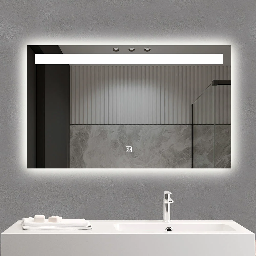 Mart LED Mirror Rectangle Brushed Touch Lamp Mirror Metal Frame Circle Mounted Bathroom Decor Hanging Wall Mirrors