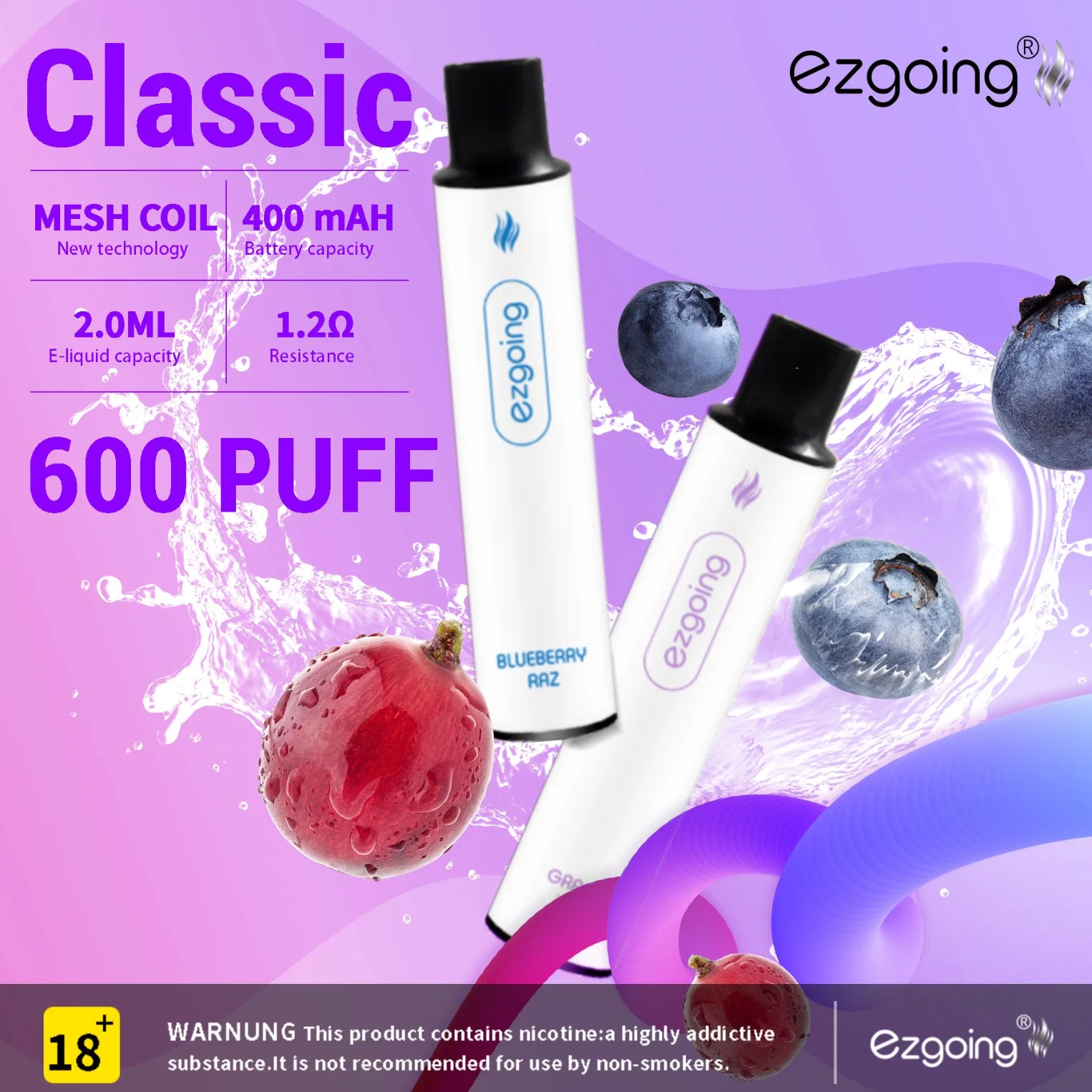 600 Puffs soufflés chargeur de Hookah Super E 2 ml, homologué par la DPT