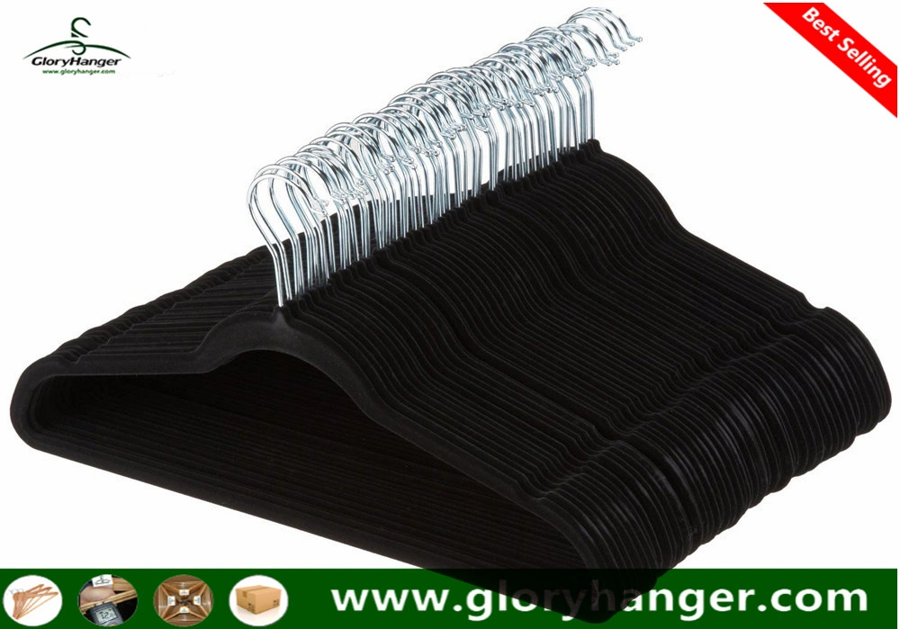 Wholesale/Supplier Flocking Velvet Hanger with Metal Hook for Suppermarket