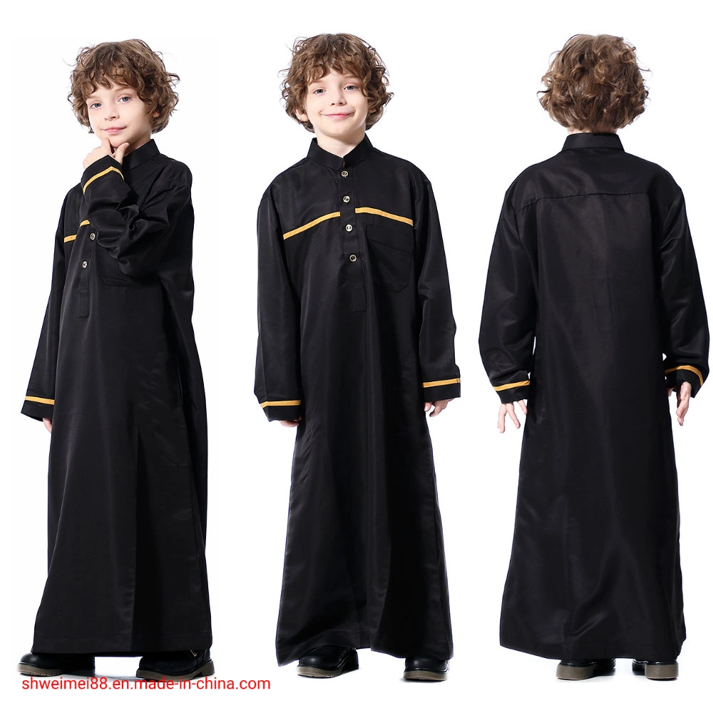 Boy Long Sleeve Stand Collar Robe Arabian Muslim Ethnic Thobe Costume