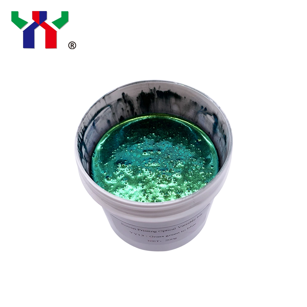Très bonne encre optique à variation de couleur pour l'impression sur écran de monnaie et de papier sécurisé, Yy13 vert herbe à bleu 100g/bouteille.