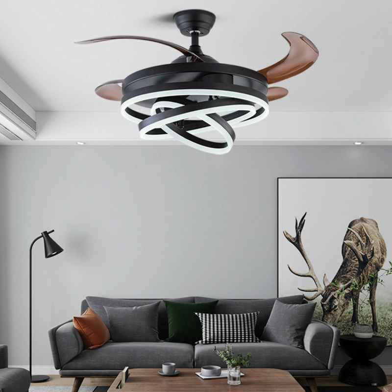 LED Fan Light Dining Room Living Room Bedroom LED with Electric Fan Light Invisible Ceiling Fan with Lights (WH-VLL-24)