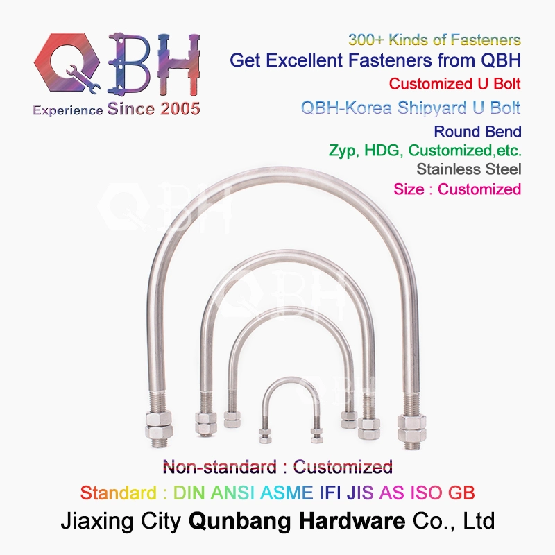 Qbh Customized Shipyard Ship Construction Structure Solar Rack Round Square Bend Pipe Fitting Stainless Carbon Steel U-Bolt Stud Rod Nut Washer Combo