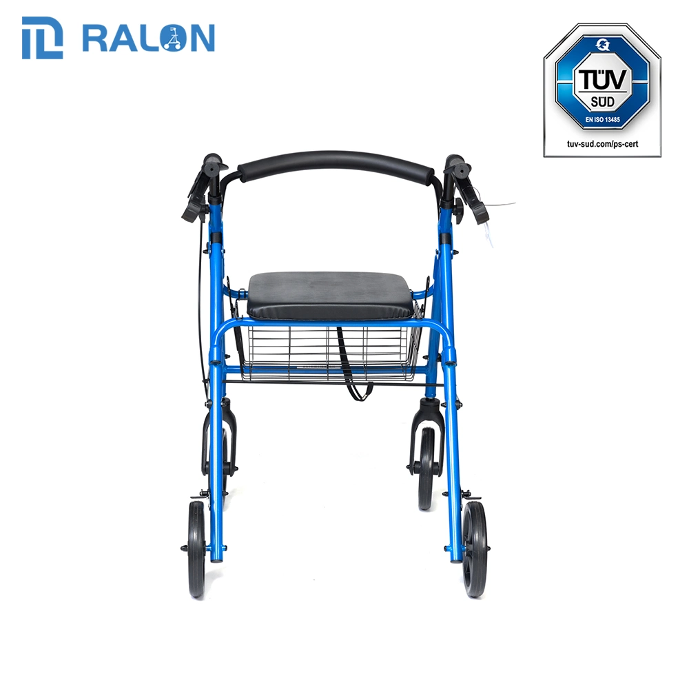 Wholesale/Supplier Medical Assist Devices Folding 4 Wheel Rollator Walker with Soft Seat and Basket