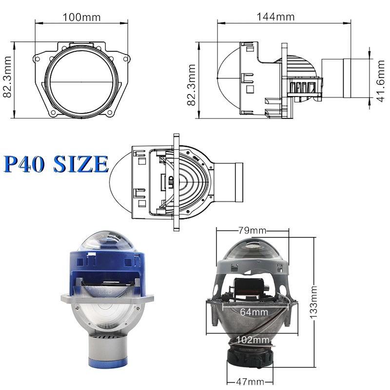 Lente de proyector láser LED de P40 de brillo superior para LED de automoción Sistema de luces 55W Luz de carretera