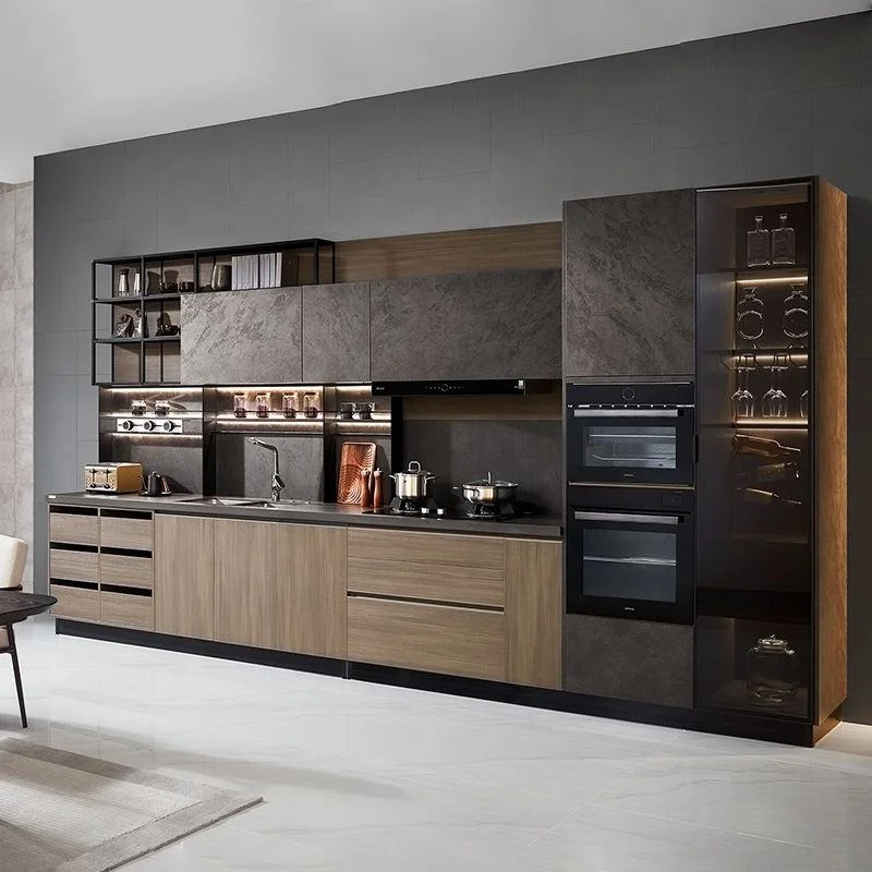 Brillante modernos de color gris Precio barato Muebles y Gabinetes de cocina de madera