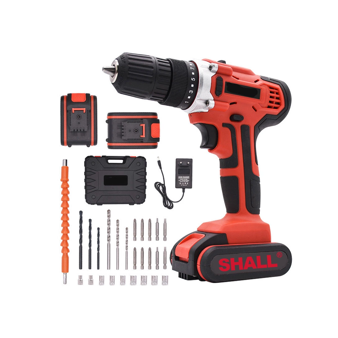 Rechargeable Cordless Hand Drill Double Level with Bits Battery Charger 20V Tools Impact Hammer Drill 24V Universal Combo Kit