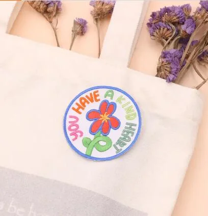 Small Fresh and Cute Round Flower Color Text Embroidery Patch