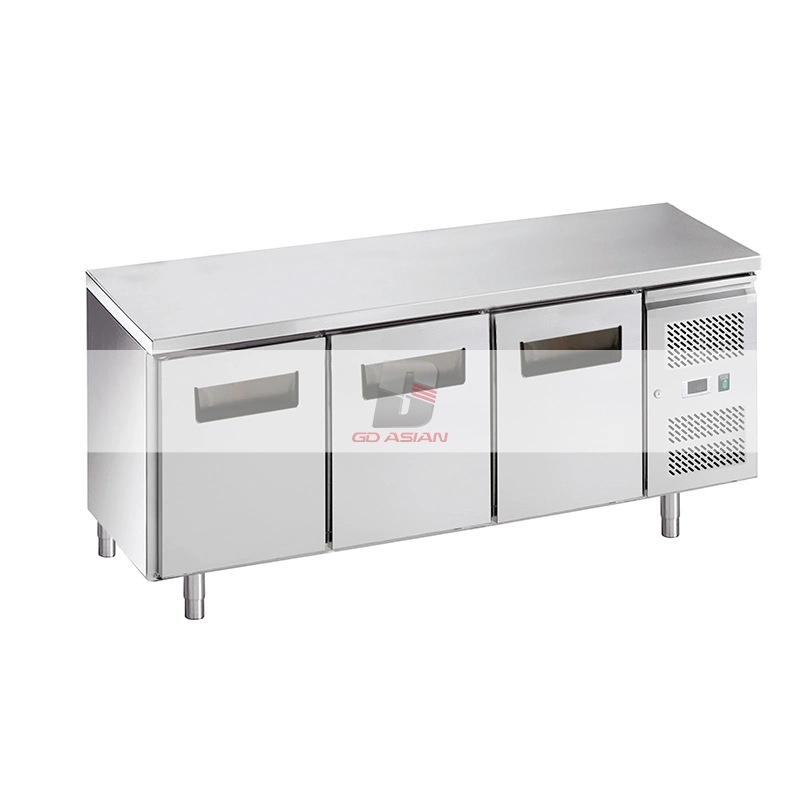 Stainless Steel Commercial Kitchen Equipment 3 Door Freezer Gn Counter with Backsplash