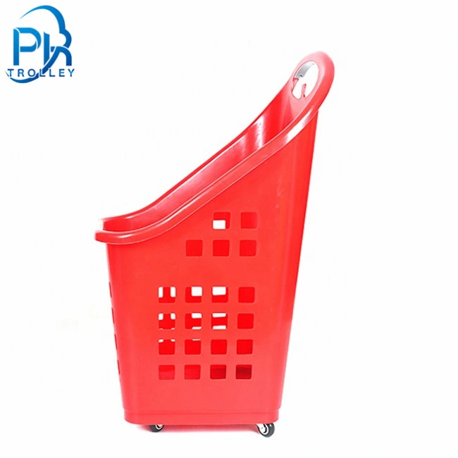 Manufacturer Hot Sale Large Capacity 4 Wheels Rolling Plastic Shopping Trolley Basket for Supermarket and Mall