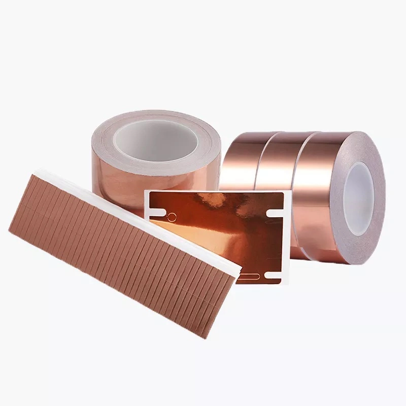 Custom Shape Die Cut Heat Resistance EMI Static Self Adhesive Copper Foil Sheet Pulom