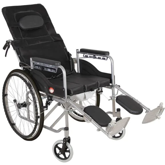 Manual de Rehabilitación médica silla de ruedas ligera Manual plegable Reclining silla de ruedas con Modo commode