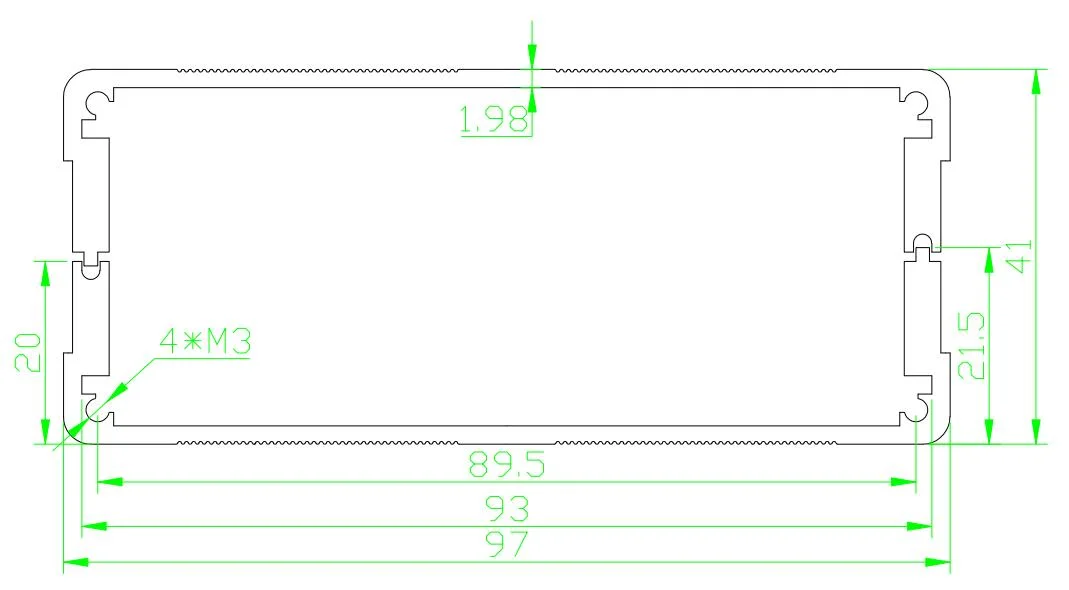 97x41 mm extrusión de aluminio extruido, Perfil de carcasa para electrónica