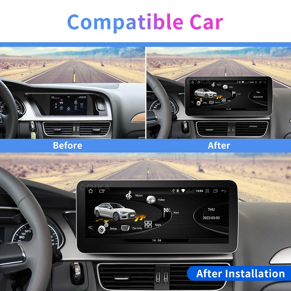 Lecteur radio voiture 12.3" Android 12 de Coika pour Audi A4 S4 A5 S5 2009-2016 WiFi SIM 1920*720 8 Core CPU 8+128GB CarPlay GPS Navi stéréo