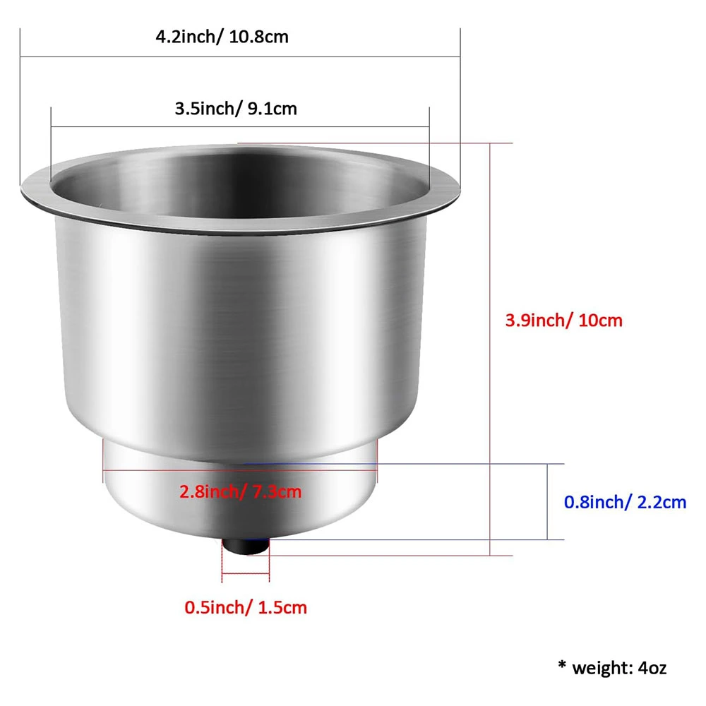 Stainless Steel 316 Cup Drink Holders Cup Holder Insert Brushed Bottle Holders with Drain for Marine Boat, Yacht, Truck, RV, Seat