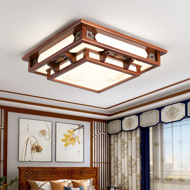 Rectangular Round Wooden LED Ceiling Lamp for Home Hotel Hall