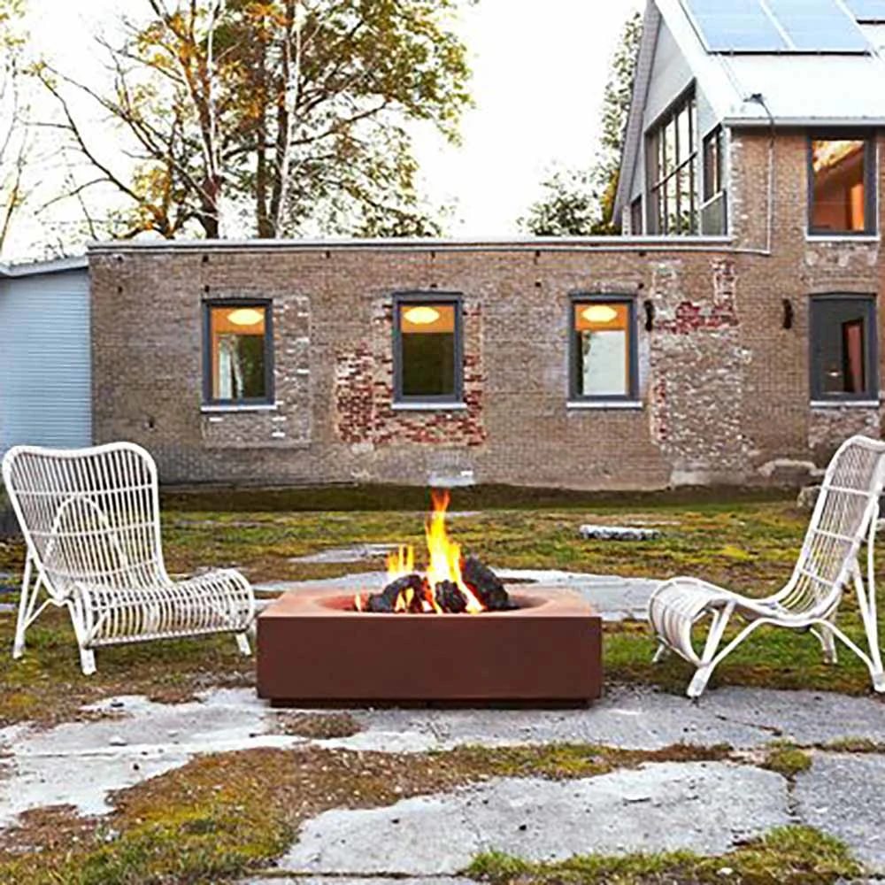 Rectangulaire Extérieur en Acier Corten Rouille Métal Foyer à Gaz