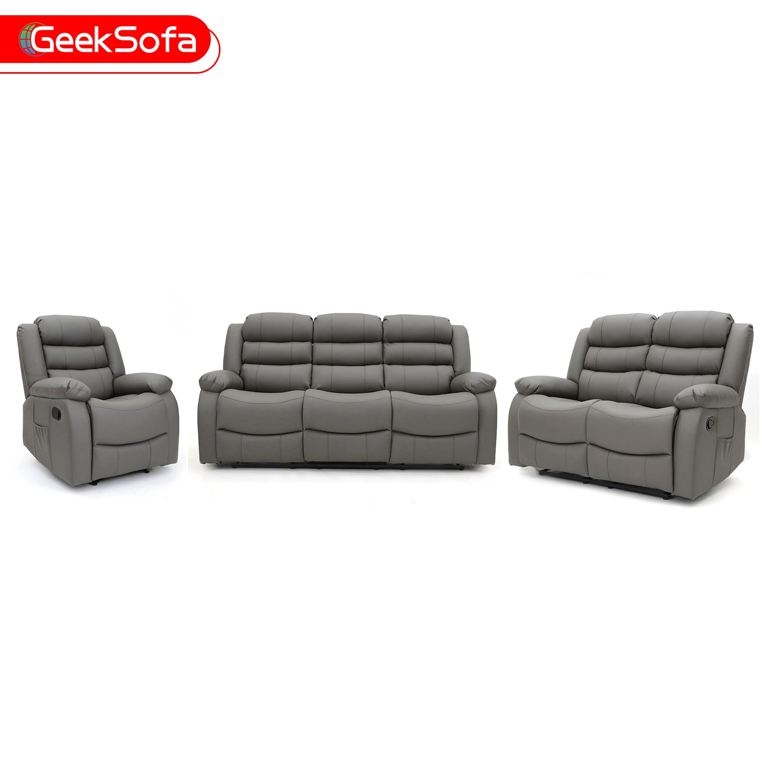 Geeksofa 3+2+1 moderno movimento de couro poltrona reclinável sofá com massagem e calor para a sala escura
