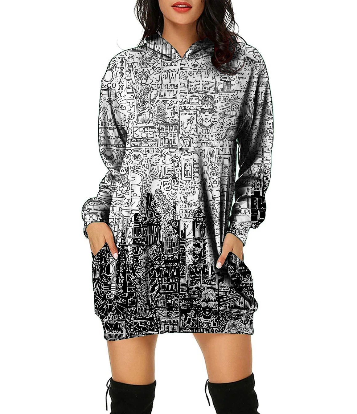 Günstige 2022 Herbst Kleidung Mode 3D Drucken lose langärmelige Kleid Sport Wind Hoodie Sweatshirt Damen