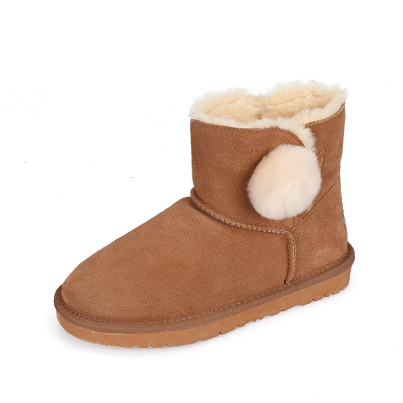 New Design Lovely Cartoon Sheepskin Wool Fur Women Snow Boots Shoes