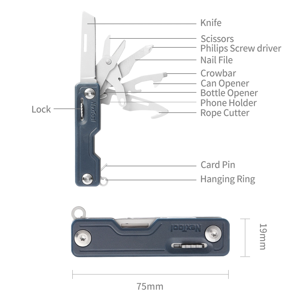 Bolso de hardware externo Nextool Faca dobrável com agulha de cartão SIM