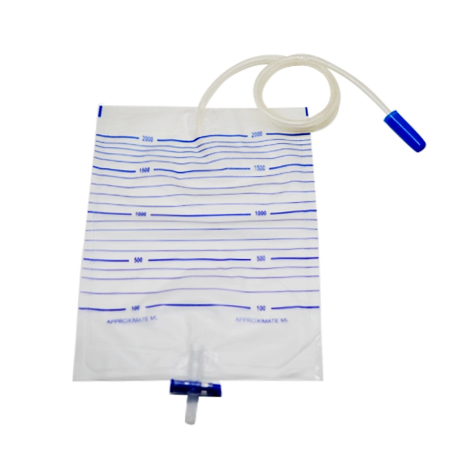 Disposable 2000ml Economic Urine Collection Bag or Collector (Urinary Drainage Bag) with Cross Valve Tvalve CE ISO