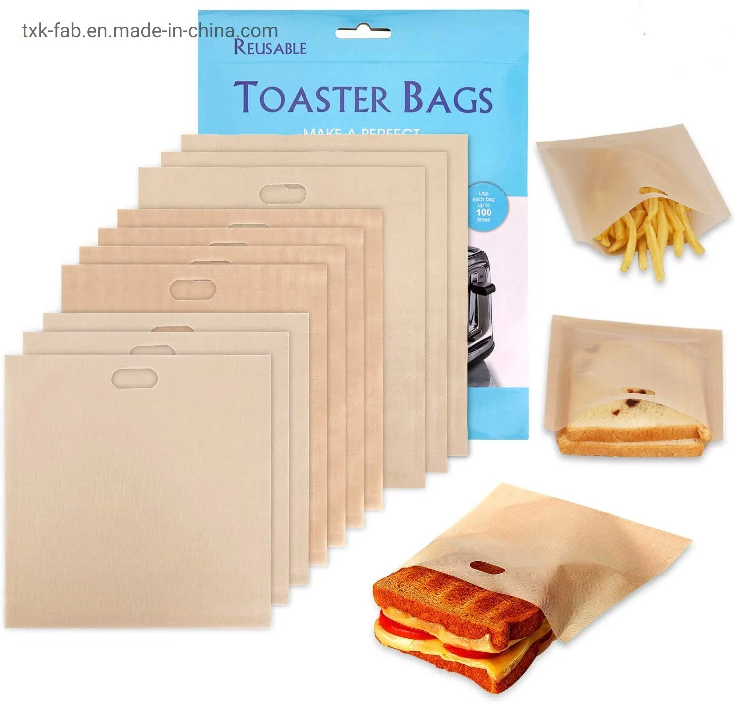 Original Factory Nonstick PTFE Fiberglass Toaster Bag for Sandwich Toaster Press Grill Maker