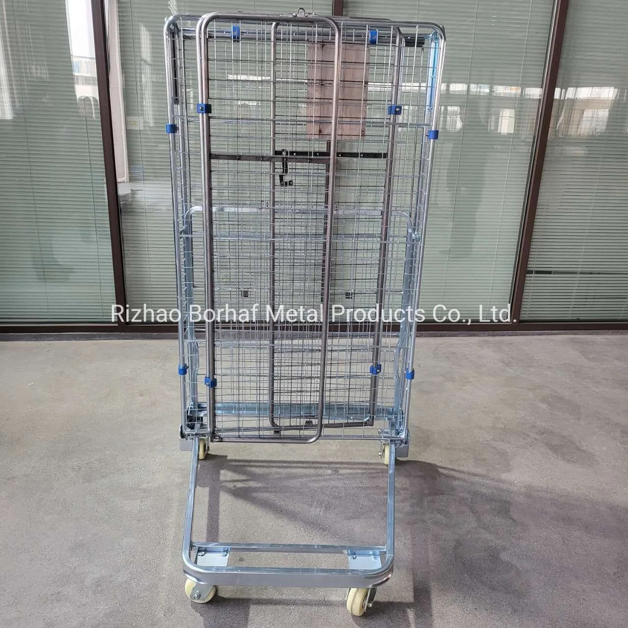 Galvanized Standard 2 Sides Demountable Collapsible Security Storage Nesting Metal Wire Mesh Roll Container Pallet for Supermarket