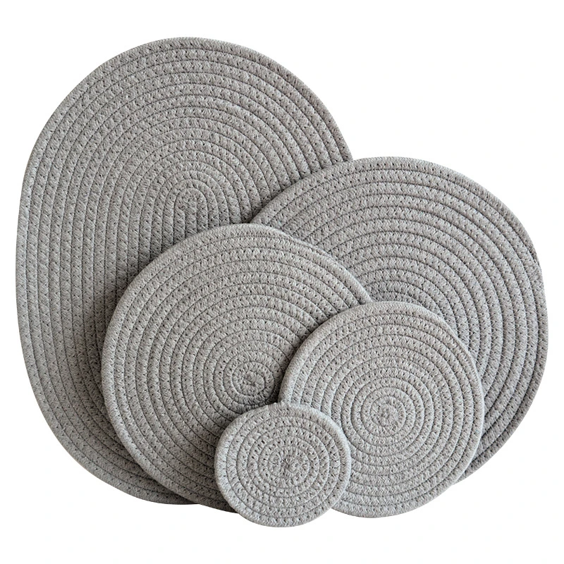 Rope Placemats Round Cotton and Linen Woven Insulation Pad Thicken Table Mats Coaster Dish Mats Heat Insulation Non-Slip Place Mat