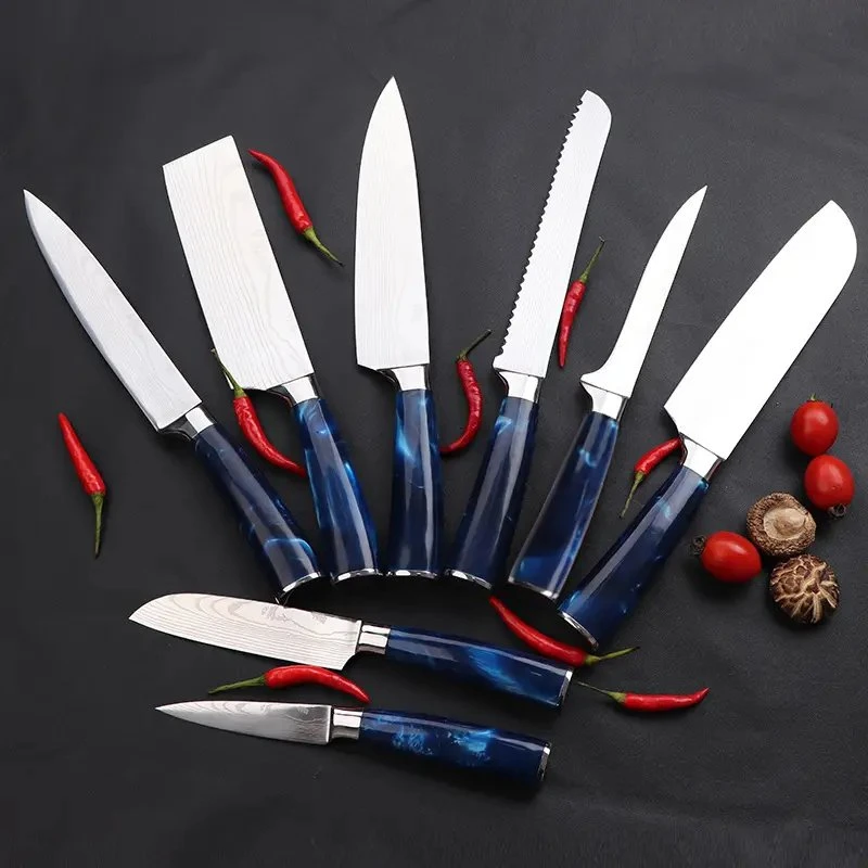 Professional multiuso 8 PC 8 pulgadas de la capa de 67 granos de Damasco caja japonesa Juego de cuchillos de chef de cocina en el cuadro de color negro magnético de regalo