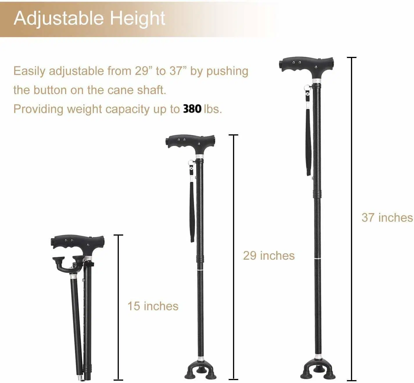 Hot Sale LED Light Aluminum Alloy Light Telescopic Foldable Elderly Crutches Cane Walking Stick with Lamp