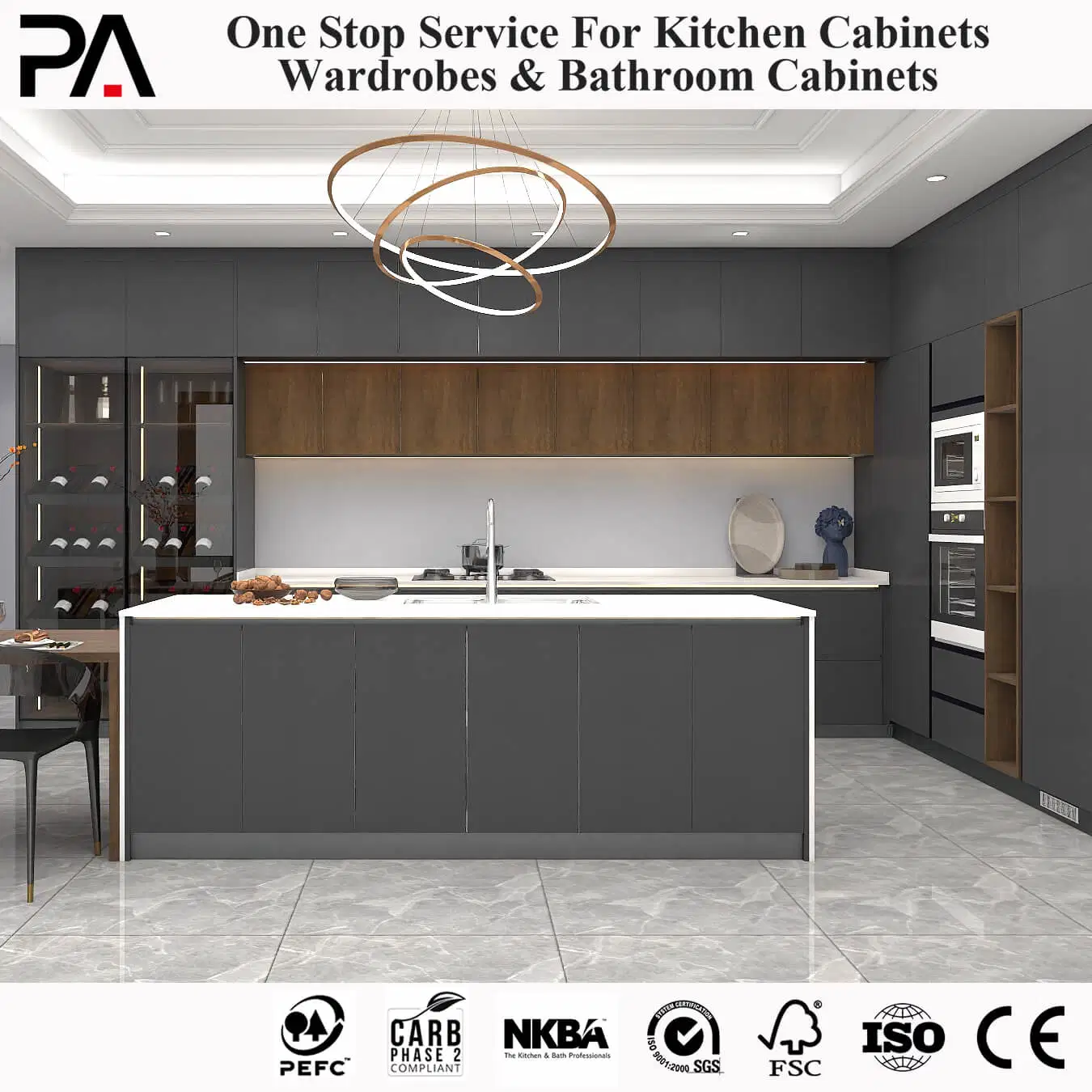 PA China personalizado MDF laminado Atacado Verniz cinzento de armazenamento Pantry Armários de cozinha