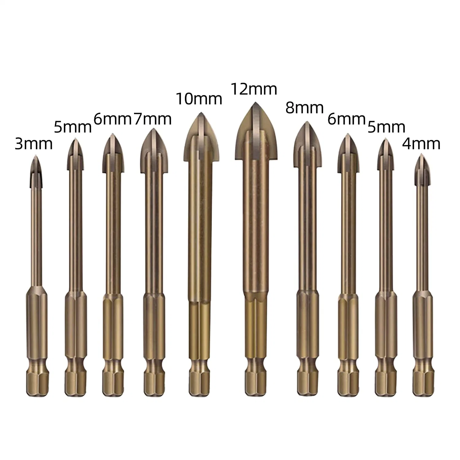 10PCS Efficient Universal Drilling Tool Multi-Function Cross Alloy Drill Bit Tip Tools Concrete Carbide Drill Tap Bit Set Suitable for Glass Ceramic Tile