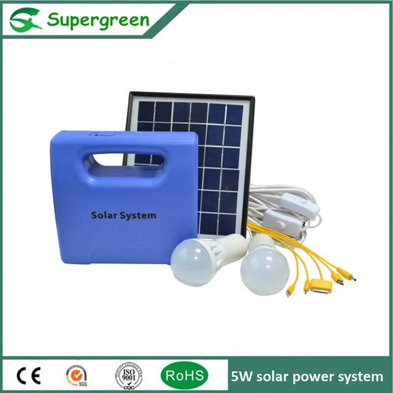 5W de potencia DC Solar Sistema Solar 1W Kit de iluminación del hogar