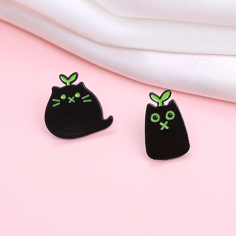 Custom Logo Cartoon Nerdy Black Animals Cute Green Sprouting Cats Shirt Backpack Accessories Gifts Alloy Metal Hard Soft Brooch Enamel Badge Lapel Pin