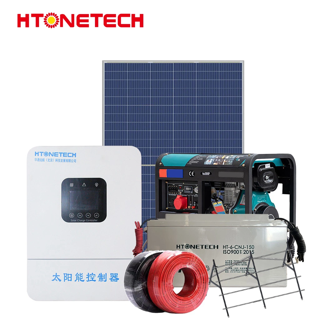 Htonetech 10 Kw off Grid Solar Power System China 8kw 10kw Solar Panel 150 Watt Mono Auto Start Diesel Generator 10 Kw Solar System Hybrid Lithium Ion System