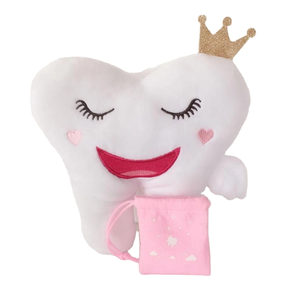 Plush Stuffed Animal Toys White and Pink Tooth Pillow Fairy Cushion with Pocket and Bags