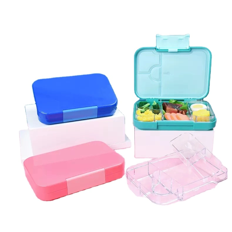 4 Compartment Plastic Office School Lunch Container Lunch Box for Kids Bento Box Black Grey for Boy