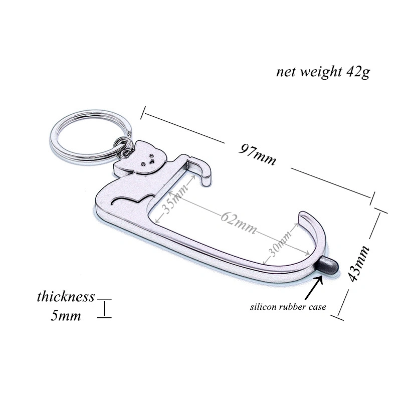 Metal Keychains Custom Purse Hook Cute Cat Multi Function Contactless Safety Tool Hand Free Safety Keychain